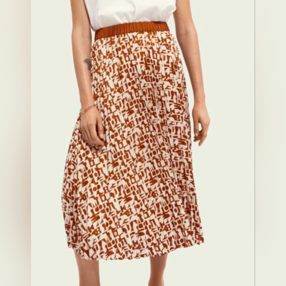 Nwt Scotch And Soda Size Small Pleated Brown and White Patterned Skirt